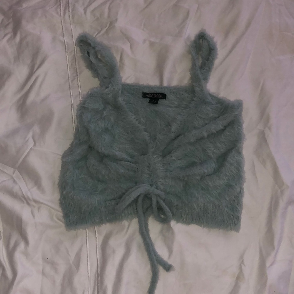 Pale green fur crop top